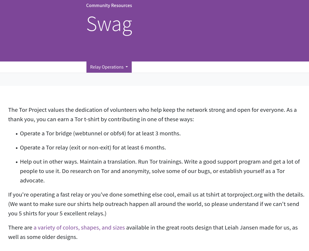 특정 조건 만족시 Tor 티셔츠를 받을 수 있다는 게시글