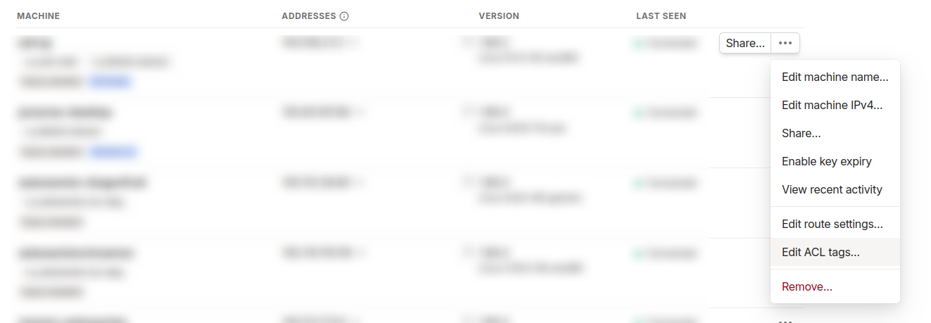 Tailscale 노드 메뉴
